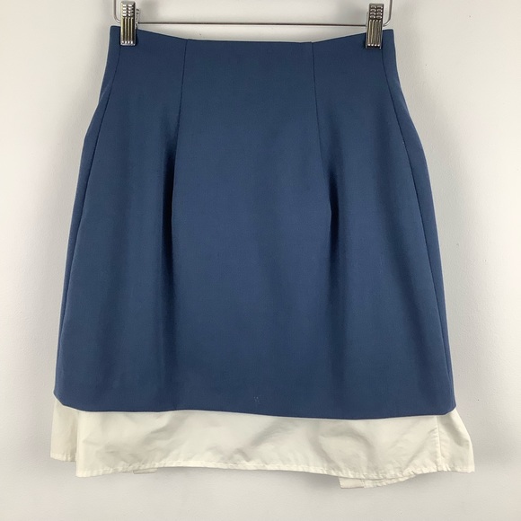 Ji Oh Wool Mini Skirt with Peekaboo Hem Blue/White - Picture 2 of 6